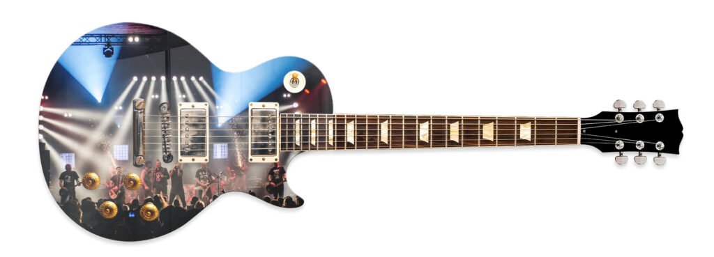 Acrylic guitar print with band photo — custom music lover wall art by PrintMyJourney Montreal