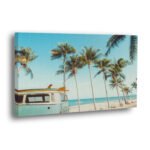 Vintage car with surfboard on canvas