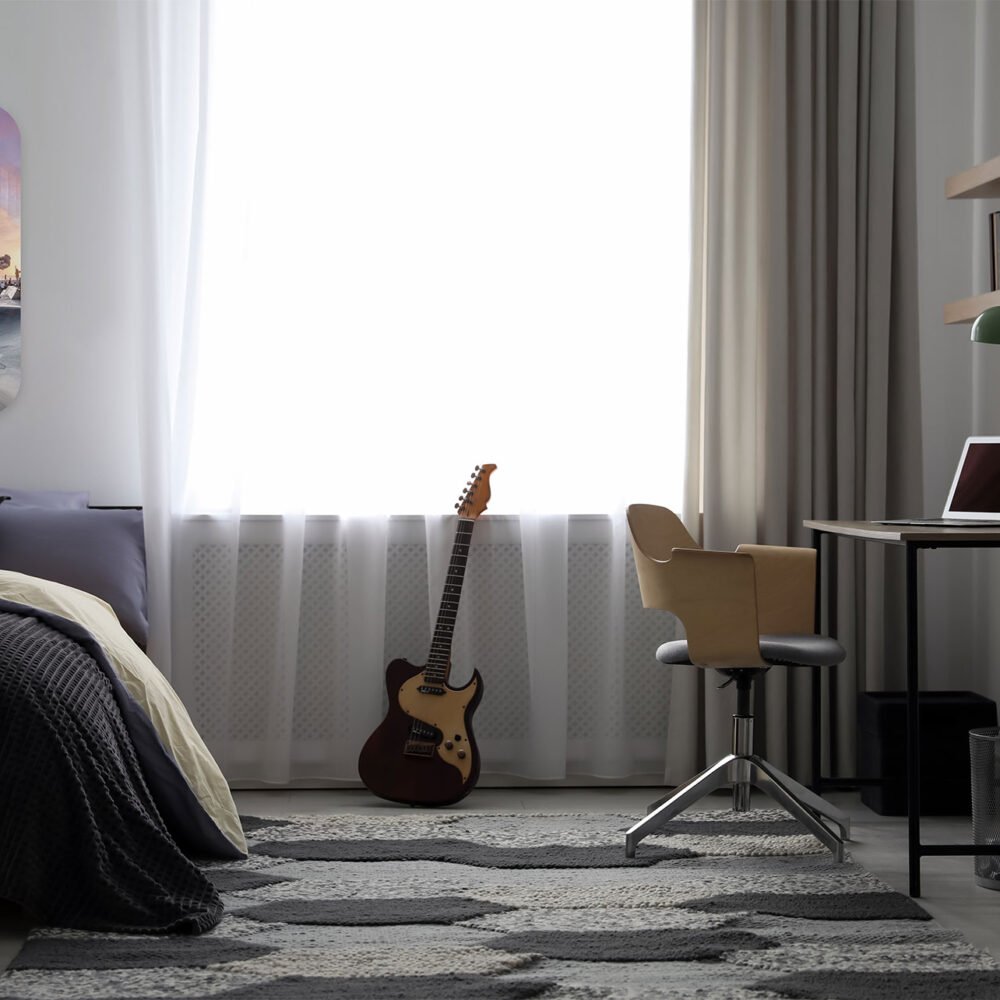 Custom acrylic skateboard print hanging in bedroom — personalized photo wall art by PrintMyJourney Montreal