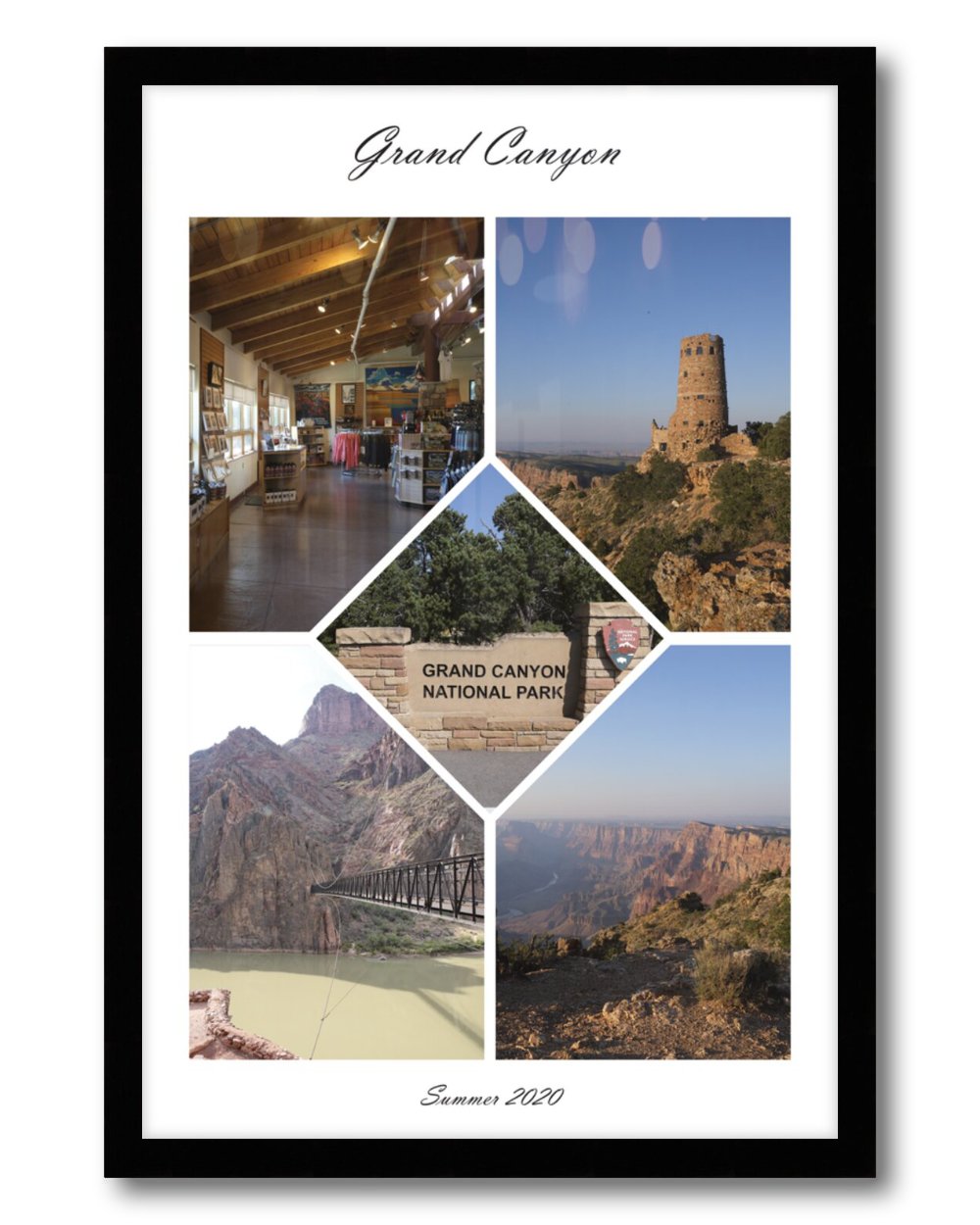 framed poster of a 5 photo collage with photo from the usa desert - printmyjourney.com