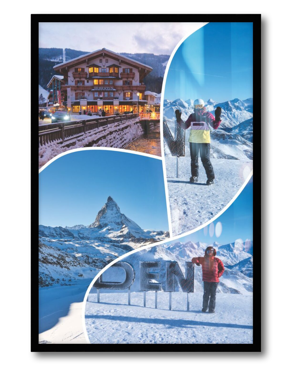 framed poster of a collage with an swiss alpine landscape