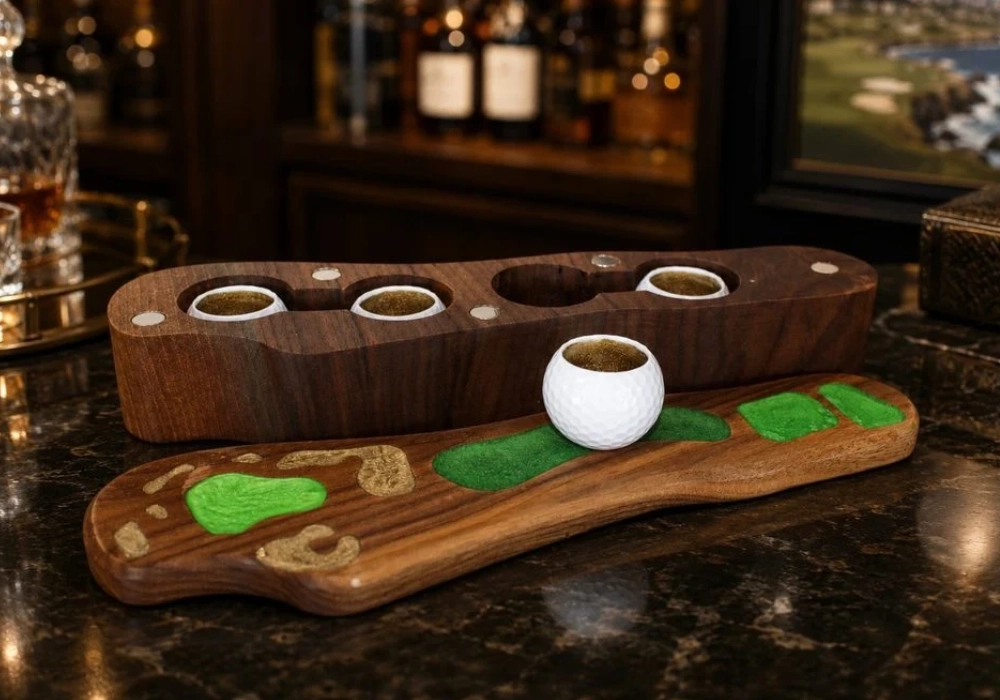 Four Ball Wooden Case (With 4 Shot Glasses) | By our Calgary woodworker